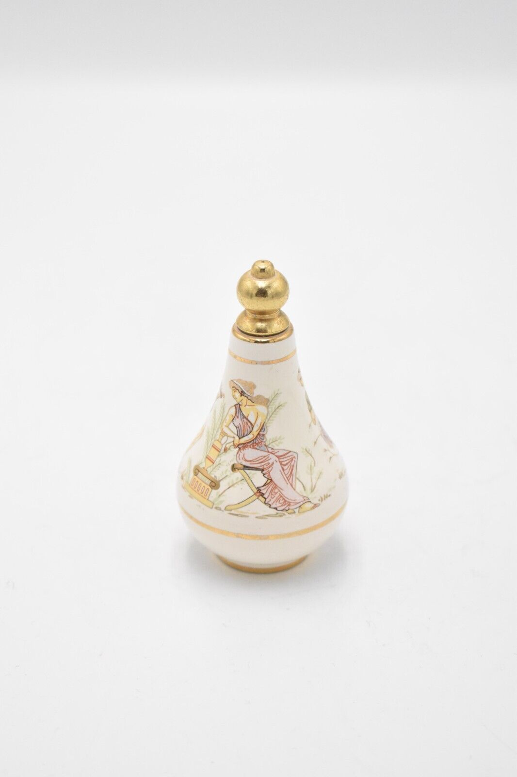 Vintage Hand Painted Enamel Decorative Perfume Bottle Greek Mythology White