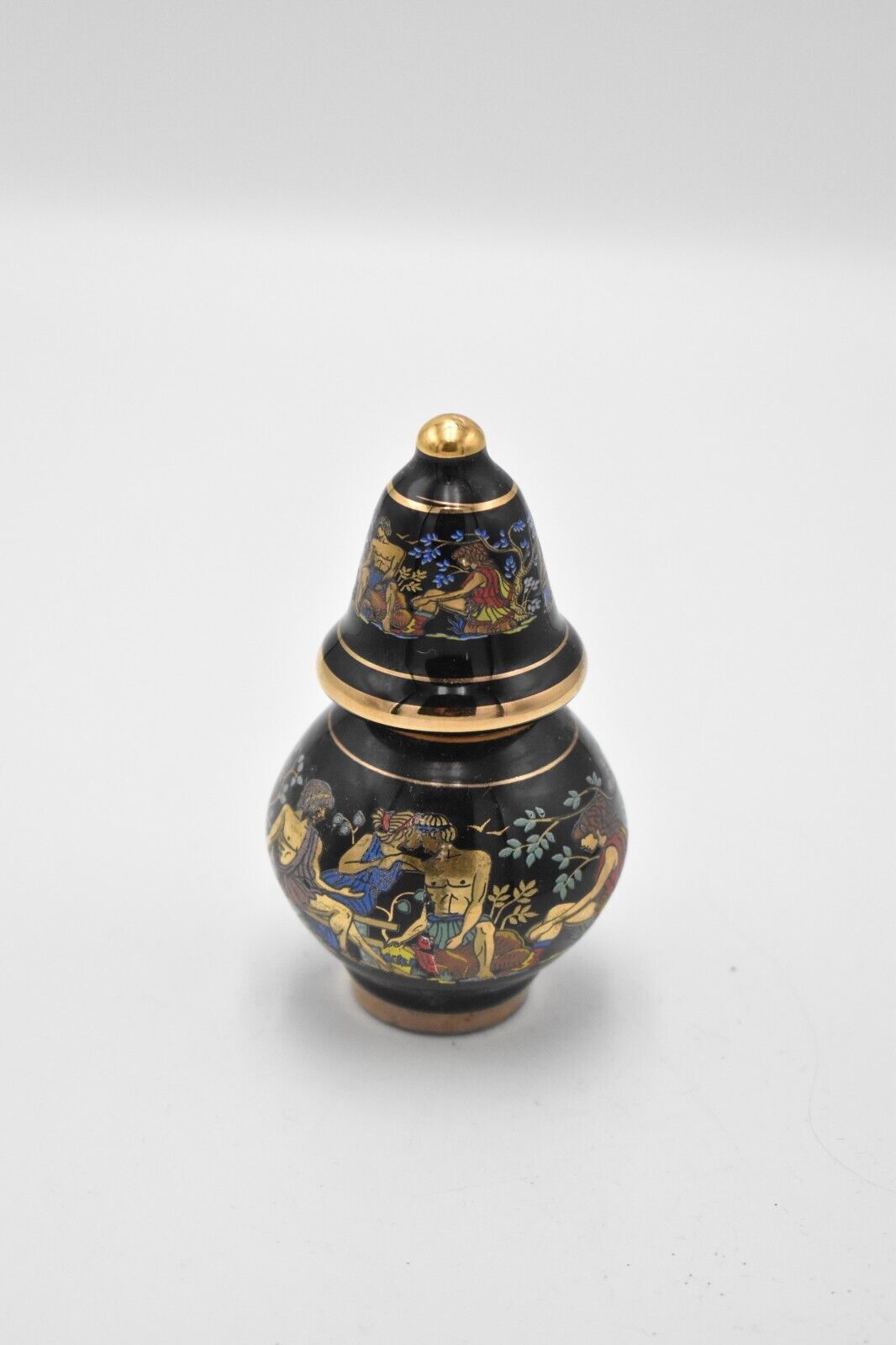 Vintage Painted Enamel Decorative Perfume Bottle Greek Mythology Black