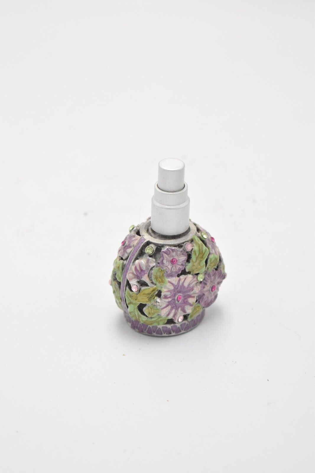 Vintage Glass Perfume Bottle with Enamel Floral Design