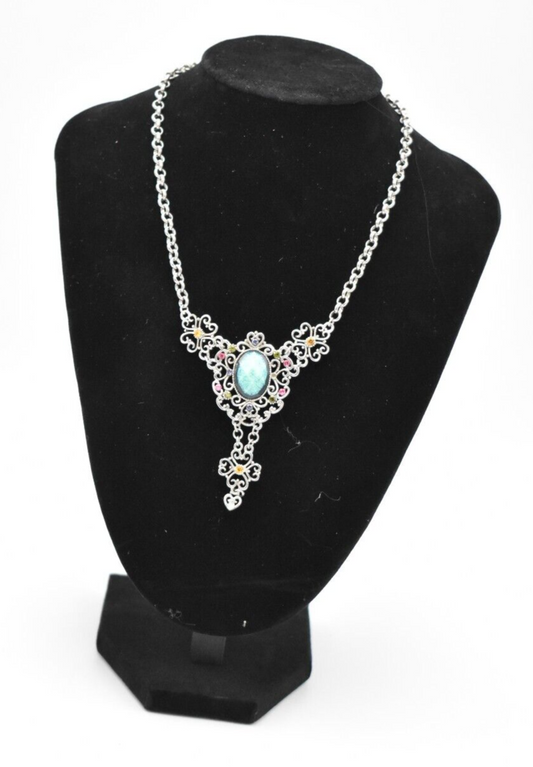 Vintage Renaissance Gothic Style Necklace Multi Colour with Aqua Gemstone 25.5cm