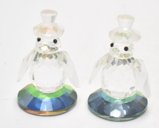 Vintage Art Glass Rainbow Penguins in Top Hats Figurines Statues Ornaments