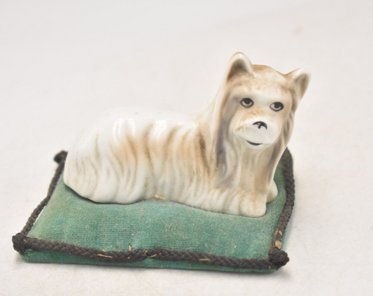 Vintage Yorkshire Terrier Dog on a Cushion Figurine Statue Ornament