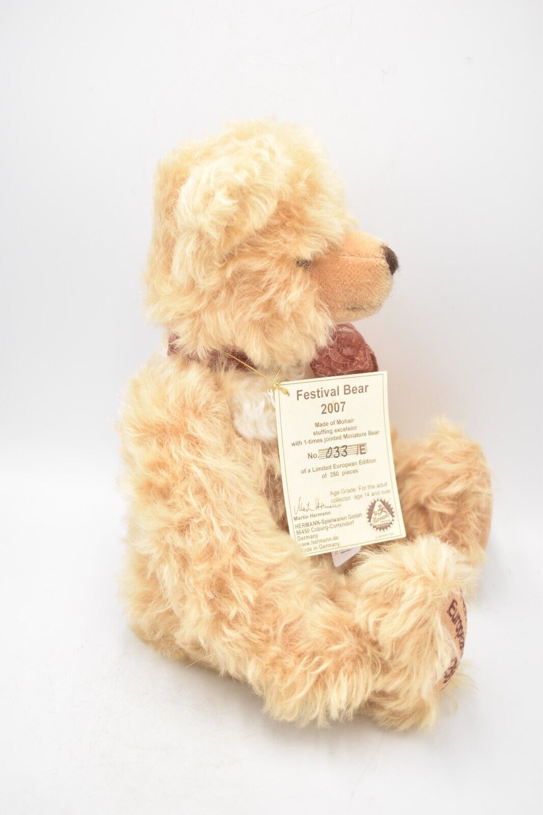 Hermann Festival Teddy Bear 2007 Limited Edition Retired & Tagged Growler