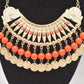 Vintage Cleopatra Style Statement Beaded Necklace Orange & Gold Tone Ladies