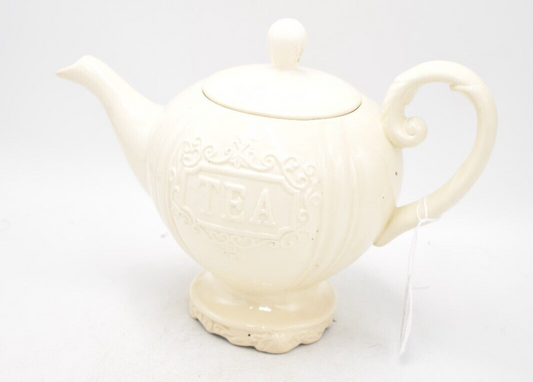 Vintage Home Sweet Home Tea Motif Teapot Cream Decorative Collectible