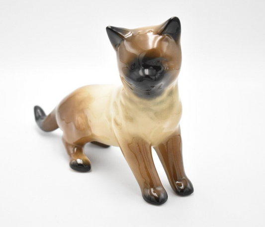 Vintage Mid Century Pottery Siamese Cat Figurine Statue Ornament