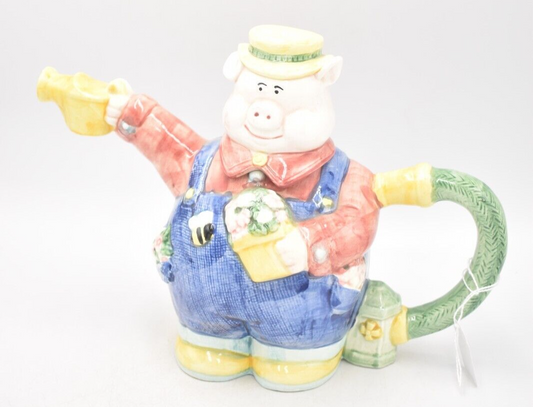 Vintage OCI Omnibus Gardening Pig Teapot Novelty Decorative Collectible