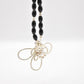 Vintage Semi-Precious Gemstone Black, White & Silver Flower Pendant Necklace