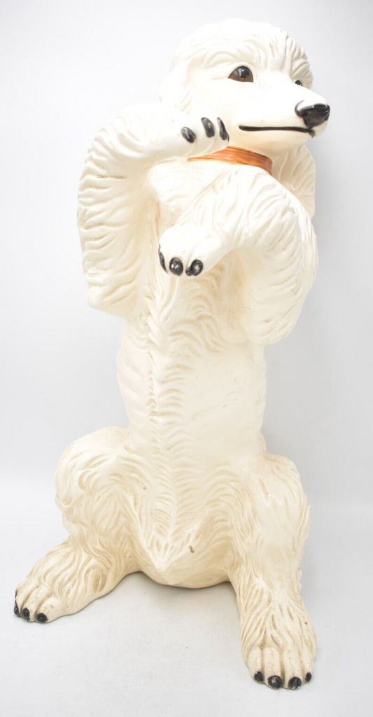 Vintage White Poodle Dog Figurine Statue Ornament Large Life Like Ceramic 44cm