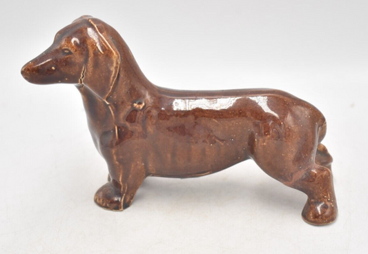 Vintage Studio Pottery Dachshund Dog Marble Effect Figurine Statue Ornament