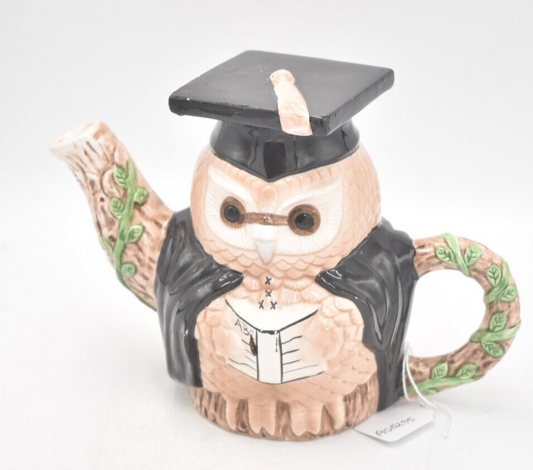 Vintage Novelty Graduation Owl Ceramic Teapot Collectible Decorative