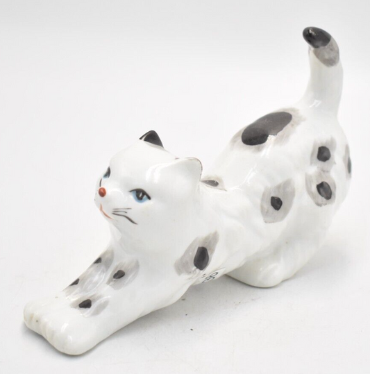 Vintage 1960's Handpainted Black and White Cat Figurine Statue Ornament