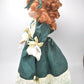 Vintage Porcelain Doll Ginger Hair, Green Eyes and Green Christmas Dress