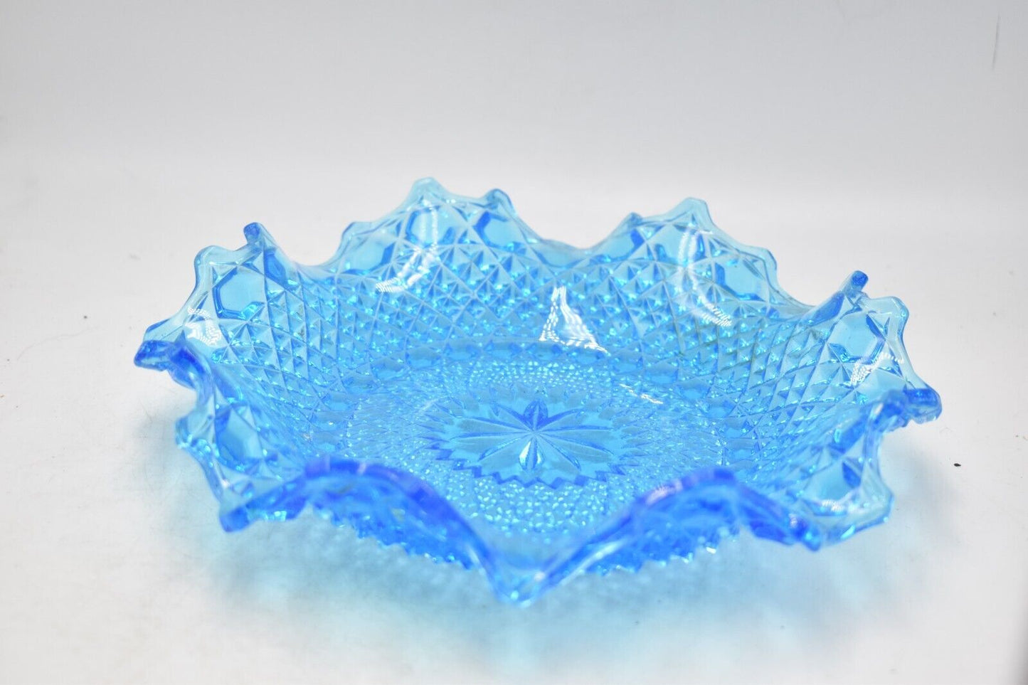 Vintage Sowerby Bright Blue Art Glass Fluted Plate Bowl