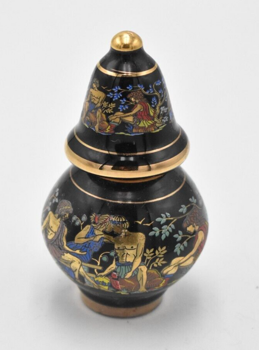 Vintage Painted Enamel Decorative Perfume Bottle Greek Mythology Black