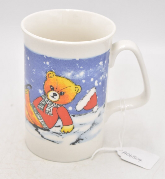 Vintage Teddy Bear Ice Skating Winter Scene Coffee Mug Tea Cup