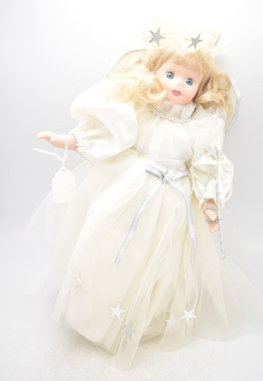 Vintage Porcelain Doll Christmas Fairy Blonde Hair and Blue Eyes