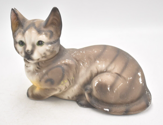 Vintage Grey Tabby Cat Figurine Statue Ornament Decorative Ceramic