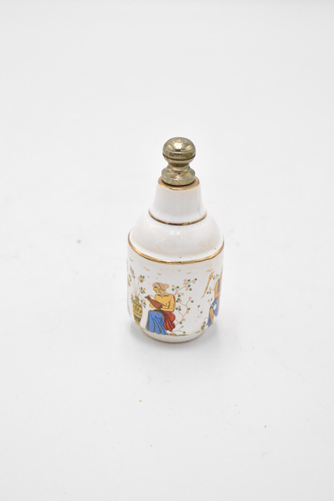 Vintage Hand Painted Enamel Decorative Perfume Bottle Greek Mythology White