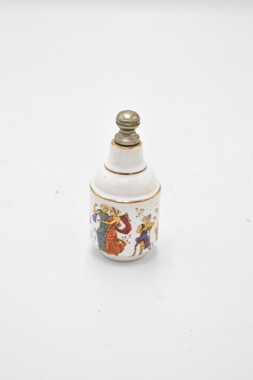 Vintage Hand Painted Enamel Decorative Perfume Bottle Greek Mythology White