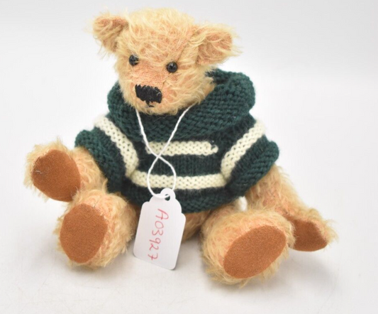 Vintage Artist Teddy Bear in a Green and White Jumper Mohair