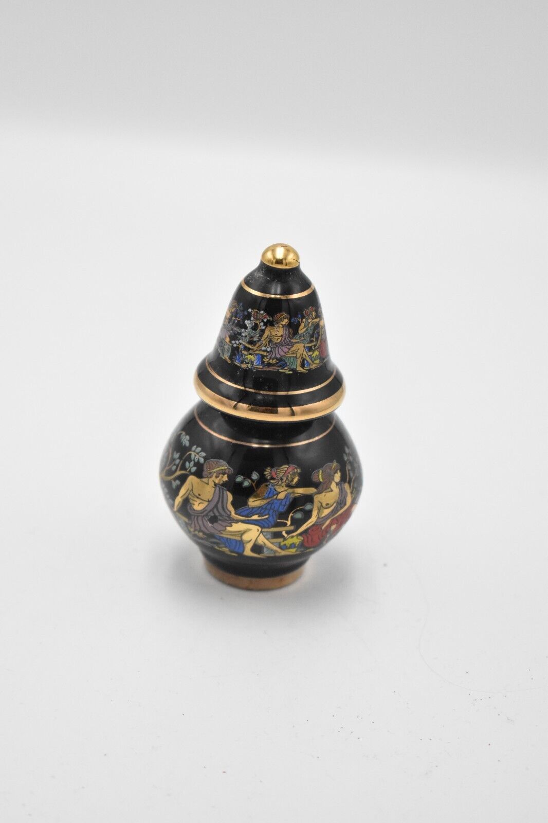 Vintage Painted Enamel Decorative Perfume Bottle Greek Mythology Black