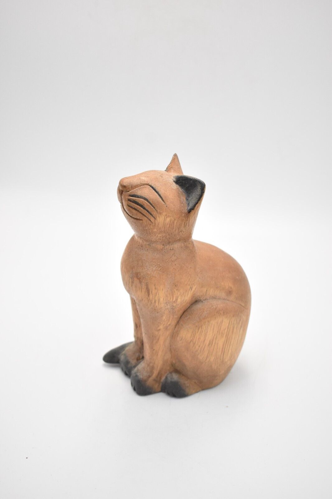 Vintage Wooden Cat Figurine Statue Ornament