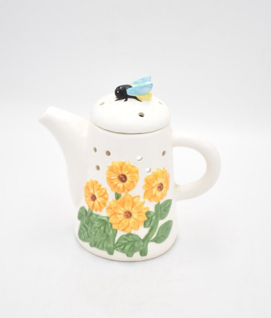 Vintage Kitsch Sunflower and Bee Novelty Teapot Tealight Holder