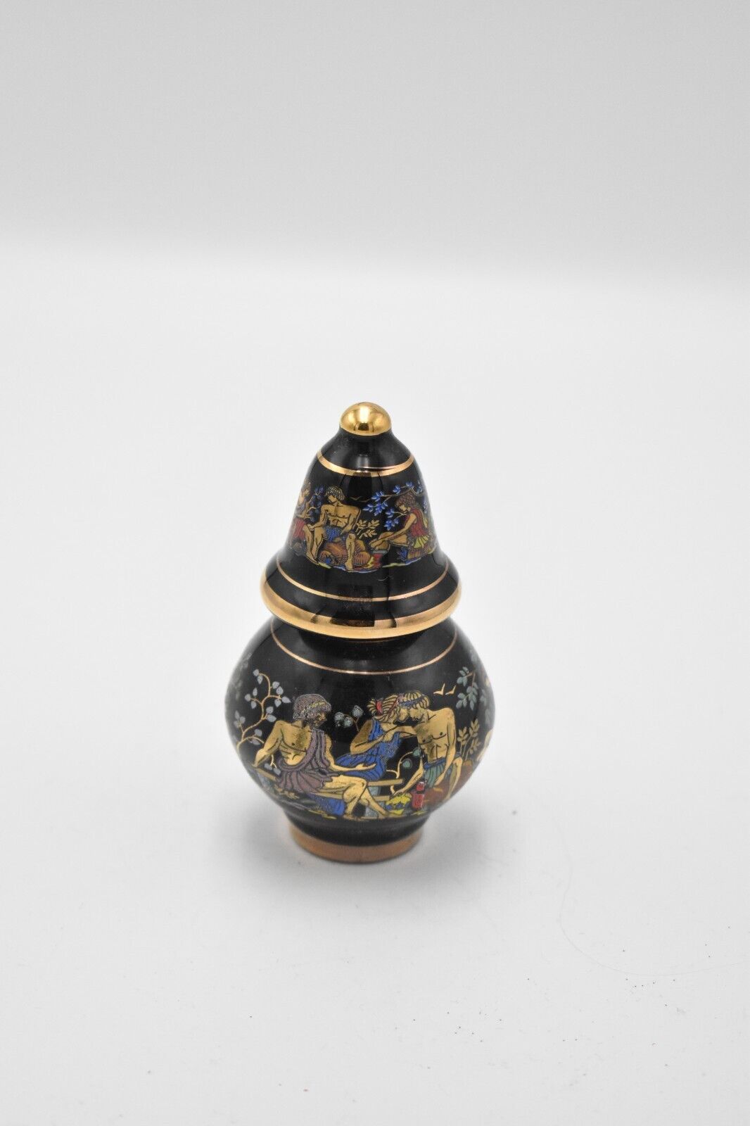 Vintage Painted Enamel Decorative Perfume Bottle Greek Mythology Black