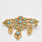 Vintage Gold Tone & Turquoise Filigree Brooch – Elegant Design