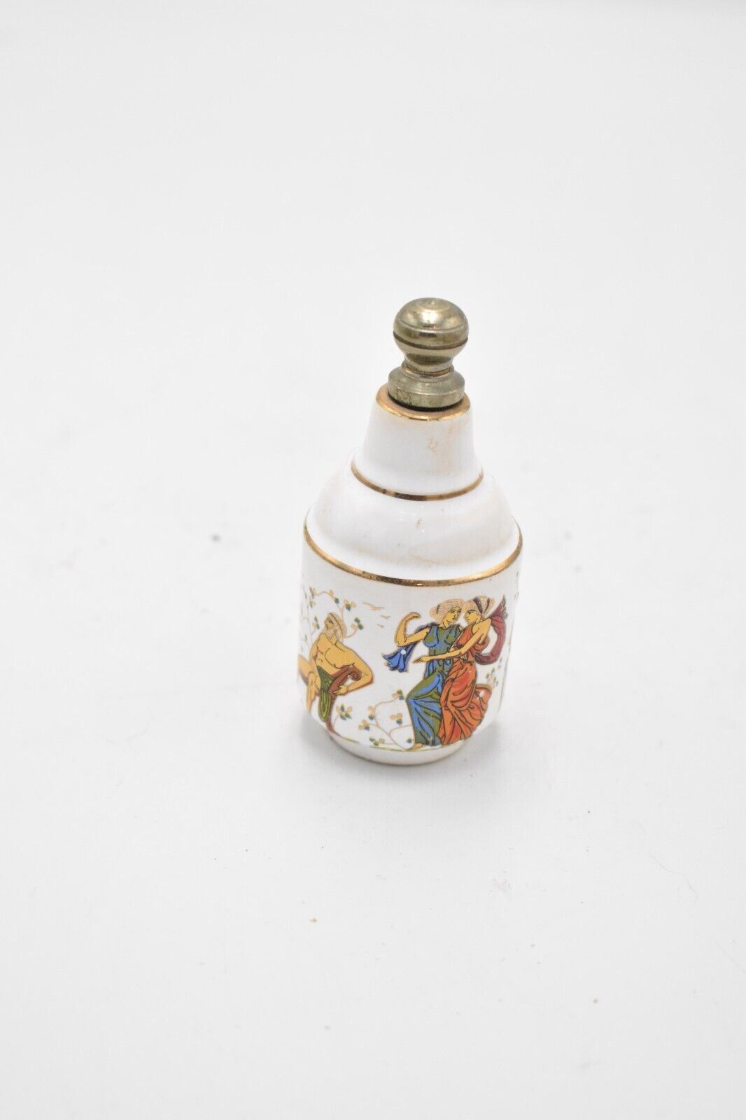 Vintage Hand Painted Enamel Decorative Perfume Bottle Greek Mythology White