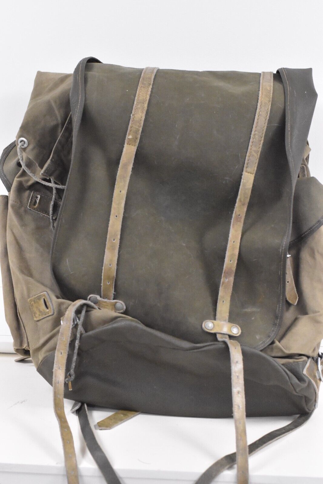 Vintage 1970s German Army Bundeswehr Rucksack – Leather & Canvas – 1974 Dated