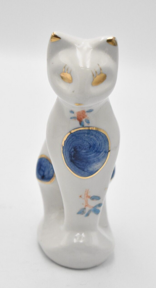 Vintage Blue and White Cat Figurine Statue Ornament