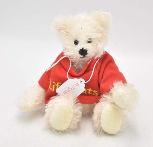 Vintage Artist Teddy Bear White Mohair and Red Lifeboats Top