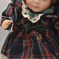 Vintage Porcelain Doll with Ginger Hair, Green Eyes & Tartan Dress (30cm)