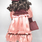 Vintage Porcelain Doll Brown Hair, Brown Eyes and Pink Silk Dress