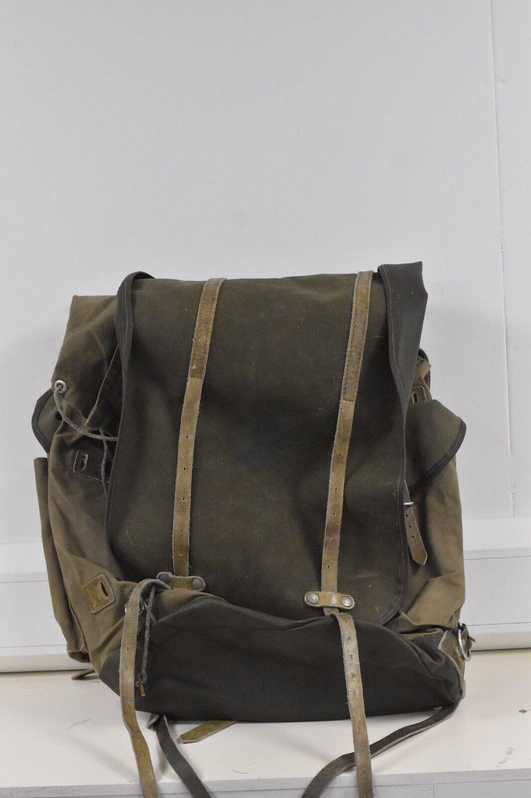 Vintage 1970s German Army Bundeswehr Rucksack – Leather & Canvas – 1974 Dated