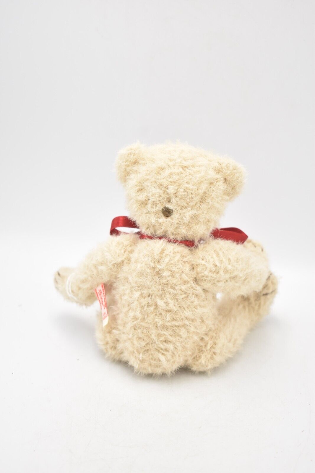 Hermann Cream and Brown Mohair Teddy Bear with Red Bow