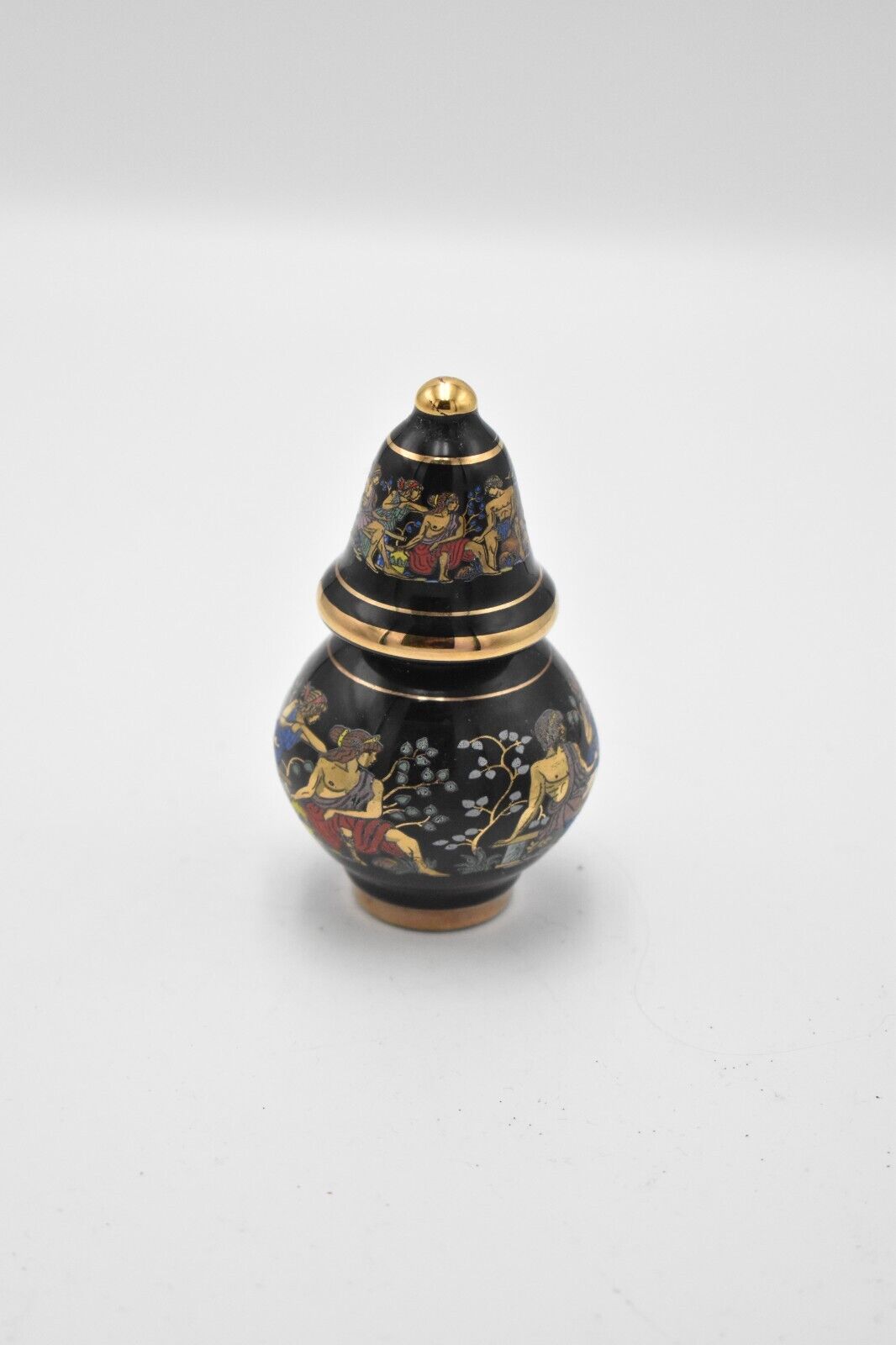 Vintage Painted Enamel Decorative Perfume Bottle Greek Mythology Black