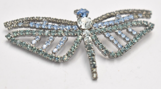 Vintage Dragonfly Brooch Blue Rhinestone Ladies Brooch Women's Brooch