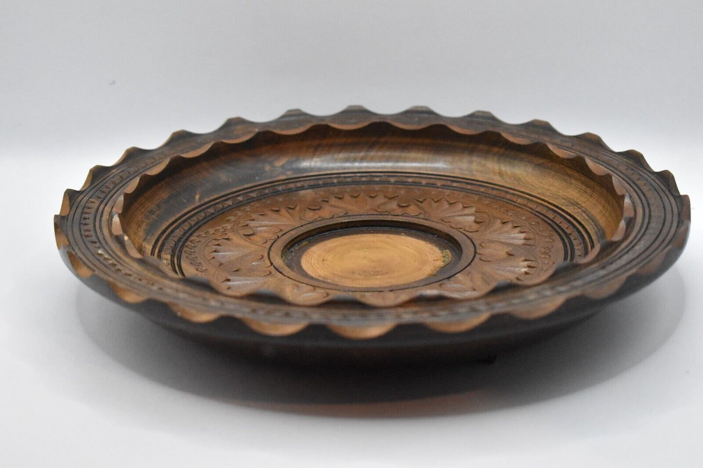 Vintage Hand Carved Wooden Bowl Retro Rustic Wood Plate Trinket Dish Key Tidy