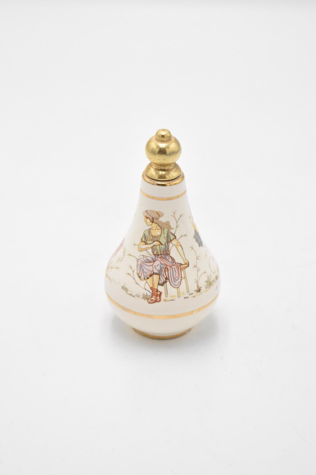 Vintage Hand Painted Enamel Decorative Perfume Bottle Greek Mythology White