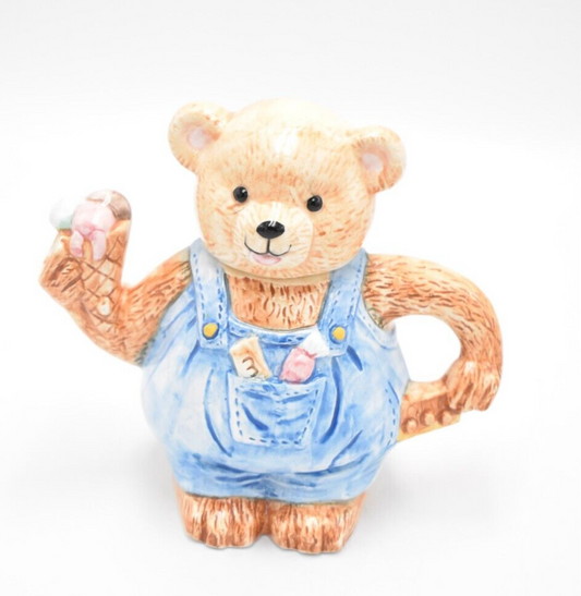 Vintage Novelty Teddy Bear with Ice Cream Teapot Decorative Collectible