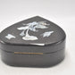 Vintage Black Lacquer Heart Shaped Mother of Pearl Jewellery Box Trinket Box