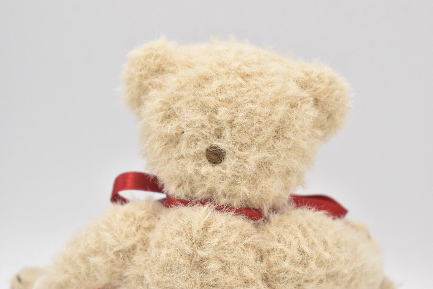 Hermann Cream and Brown Mohair Teddy Bear with Red Bow