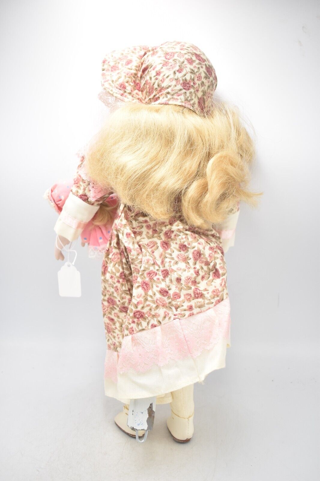 Vintage Porcelain Doll and Baby Doll Blonde Hair, Blue Eyes and Pink Dress