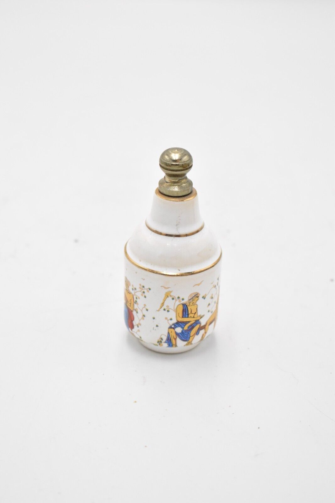 Vintage Hand Painted Enamel Decorative Perfume Bottle Greek Mythology White