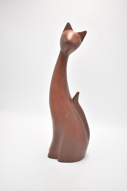 Vintage Long Neck Brown Cat Figurine Statue Ornament