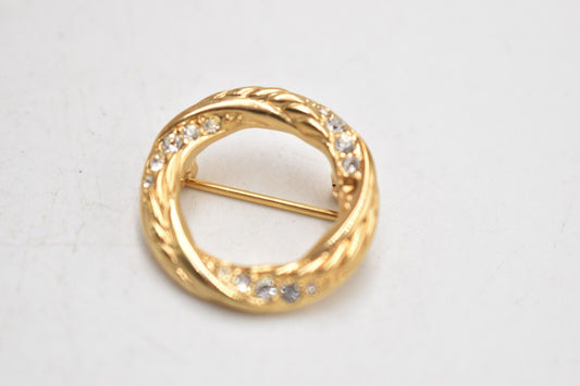 Vintage 9ct Gold Plate Crystal Diamante Ring Brooch