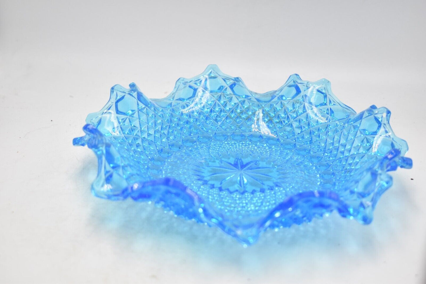 Vintage Sowerby Bright Blue Art Glass Fluted Plate Bowl